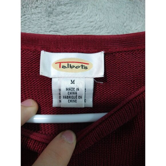 Talbots Sweater Womens Medium Red Floral Silk Round Neck Pullover - Picture 5 of 7